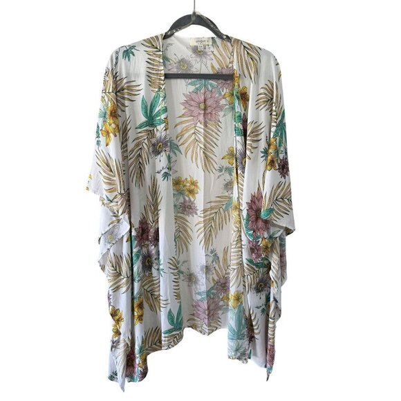 Umgee Tops - Umgee Full Size Sheer Mixed Floral Print Kimono with Side Slit Size XL/XXL